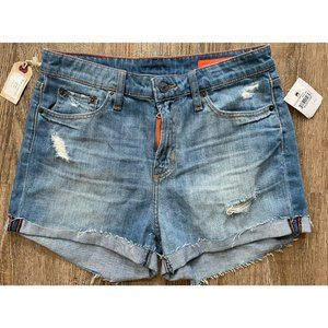 Jean Shop Women’s Light Blue Hannah Cotton Denim Destroyed Cuffed Shorts Sz 29